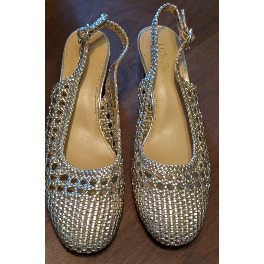 J.Crew Factory Woven Slingback Heels Gold Metallic Size 8.5 EUC - Picture 5 of 6